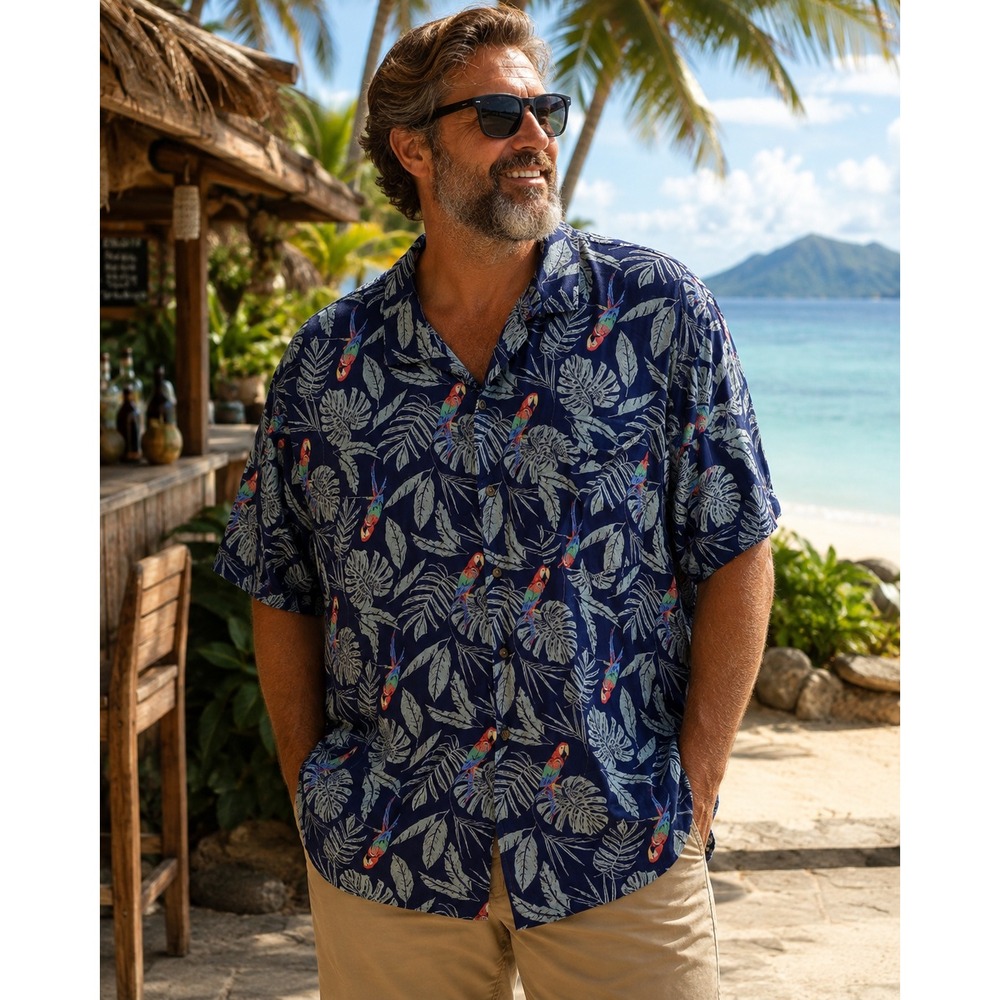 Croft & Barrow Mens XXL Shirt Blue Macaw Parrot Bird Tropical Island Vacation